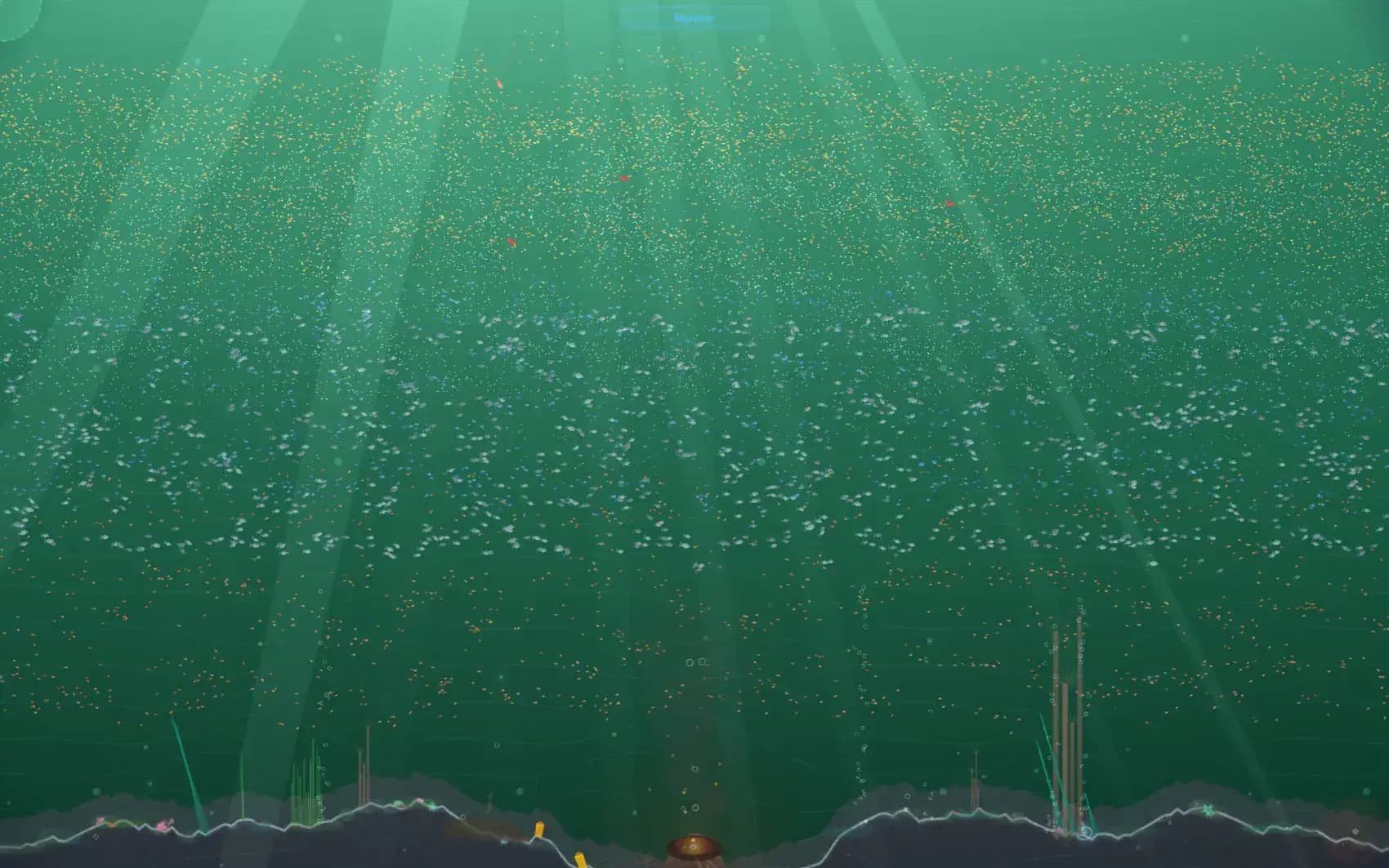 Écosystème marin simulé en temps réel sur GPU — plancton, bancs de poissons, plantes et rayons de lumière volumétriques, dans un simple onglet.